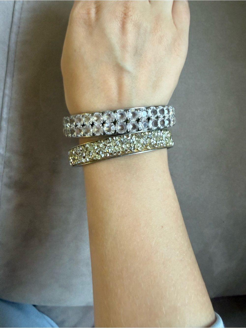 Vintage Silver-Tone and Gold-Tone Crystal Bangle Set